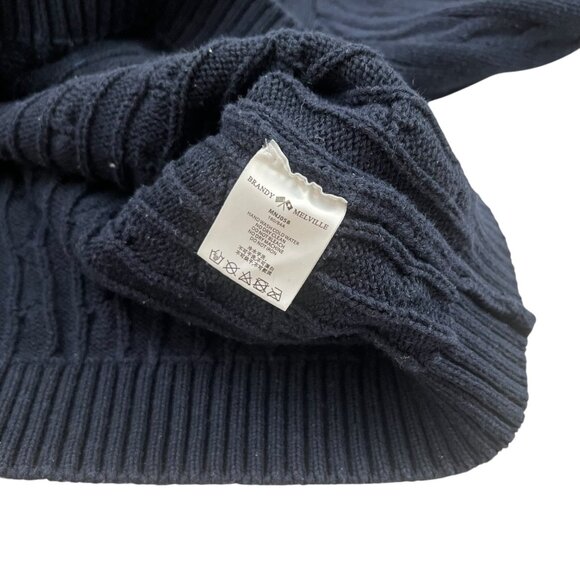 Brandy Melville Cable Knit Vneck Sweater Navy One Size Preppy Fisherman Academia - Picture 4 of 8